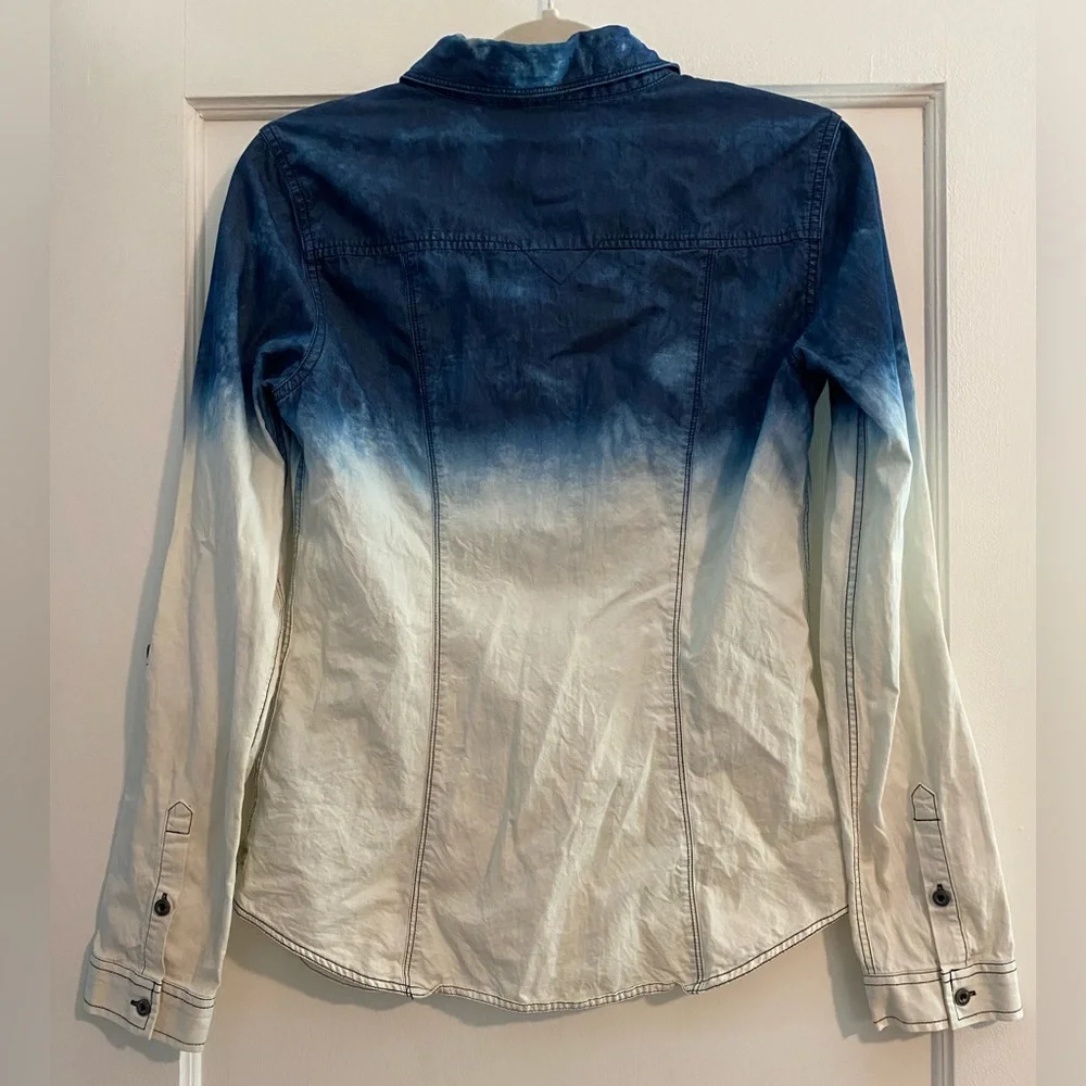 Harley Davidson Women's Indigo White Dip-Dye Button Up Shirt